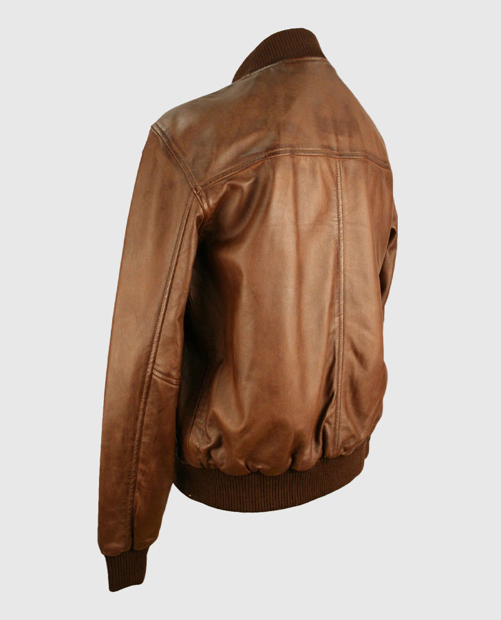 Men's Classic Brown Blouson Leather Bomber Jacket