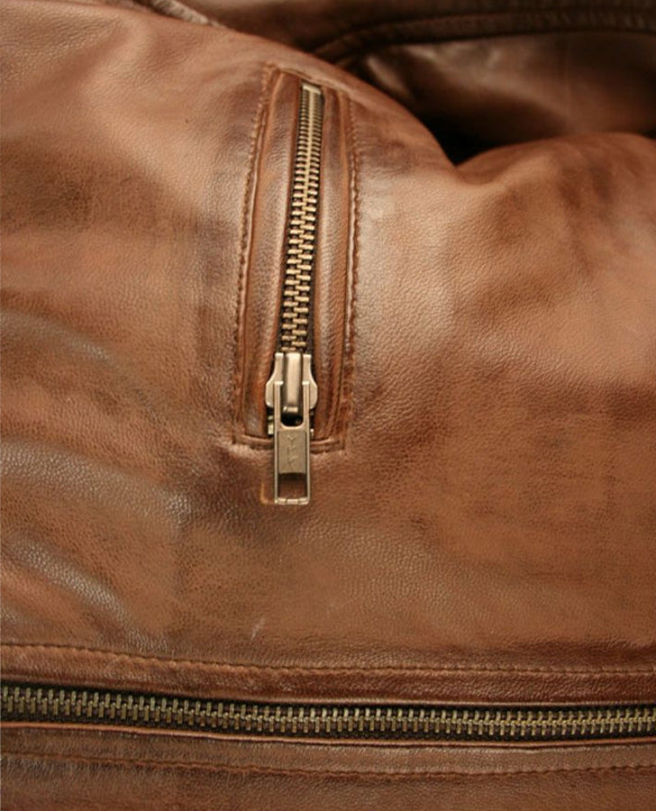Men's Classic Brown Blouson Leather Bomber Jacket