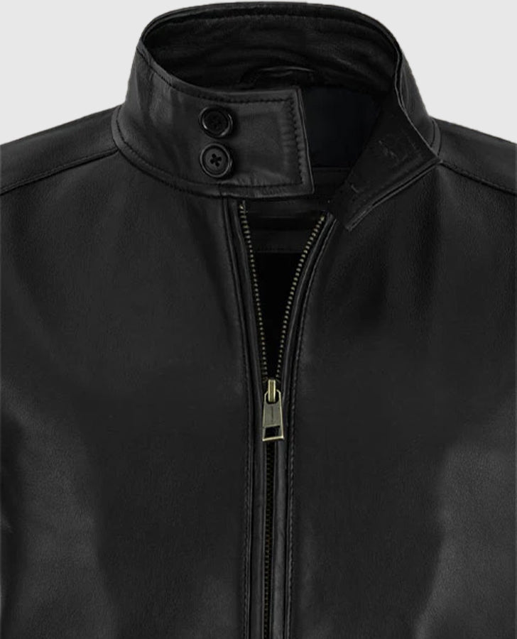 Men's Standup Collar Black Leather Jacket