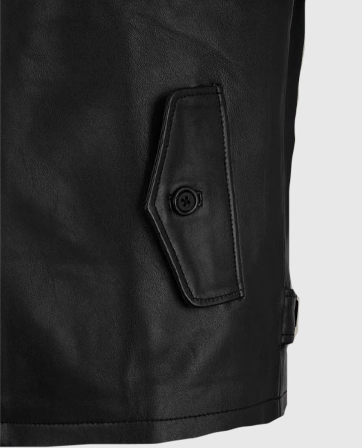 Men's Standup Collar Black Leather Jacket