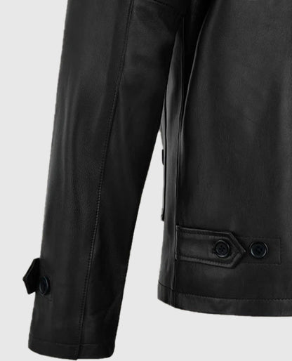 Men's Standup Collar Black Leather Jacket