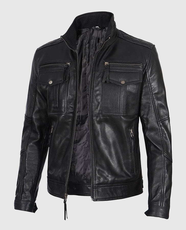 Moffit Men's Cafe Racer Leather Jacket