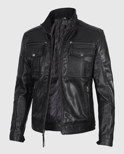 Moffit Men's Cafe Racer Leather Jacket