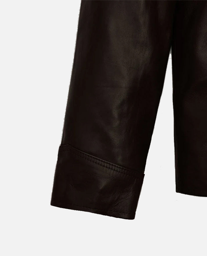 Men's Coffee Brown Leather Trucker Jacket