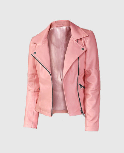 Women's Pink Leather Biker Jacket
