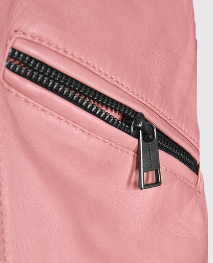 Women's Pink Leather Biker Jacket