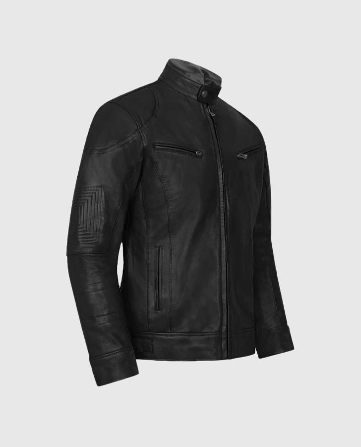 Men’s Black Slim Fit Cafe Racer Leather Jacket