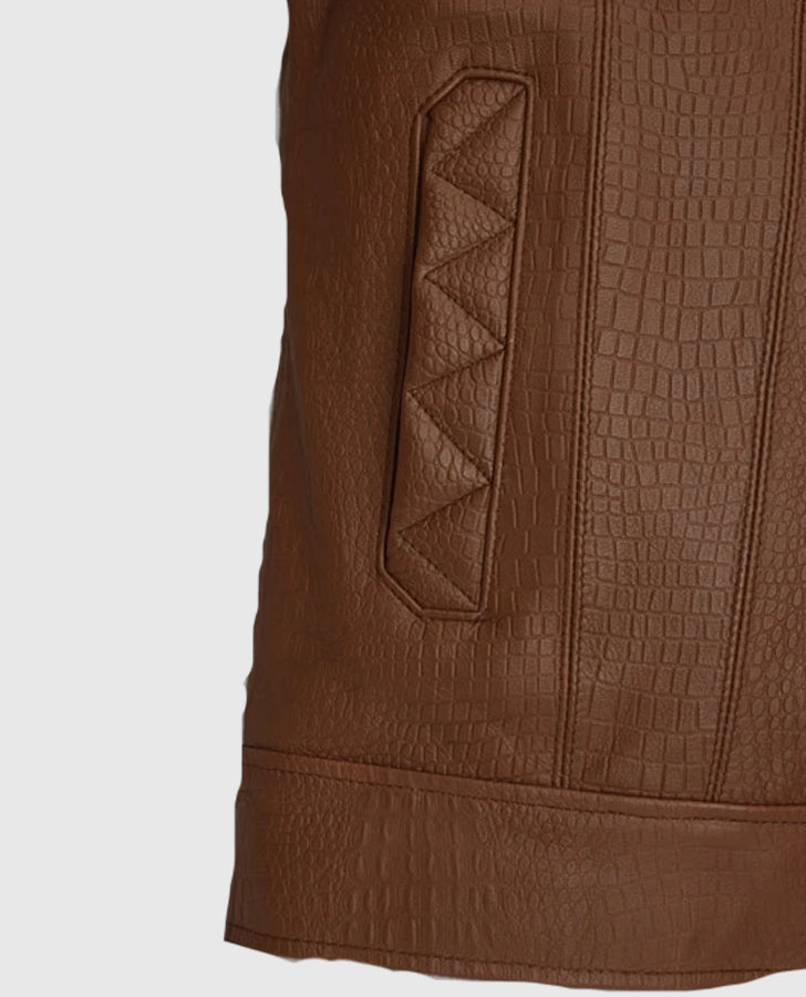 Men's  Brown Leather Trucker Jacket