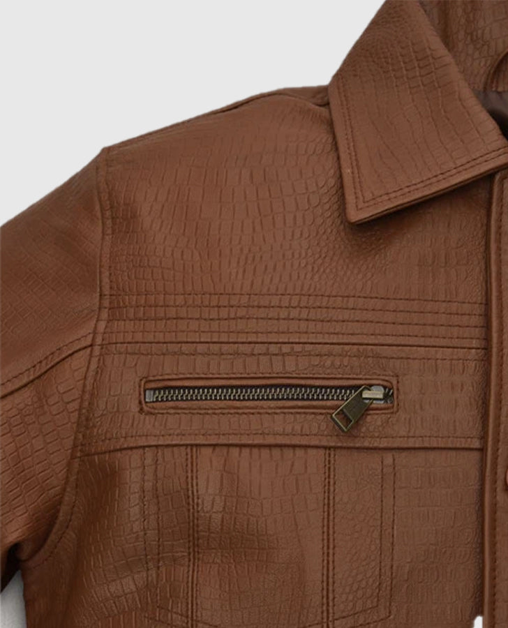 Men's  Brown Leather Trucker Jacket