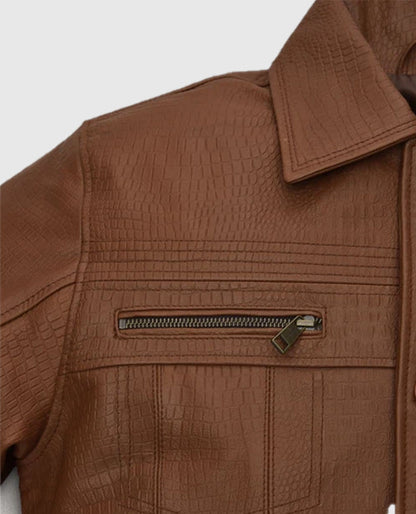 Men's  Brown Leather Trucker Jacket