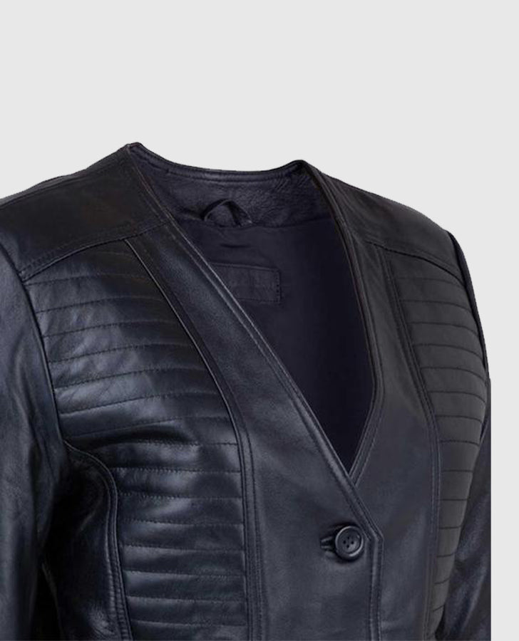 Women's Black Collarless Long Jacket